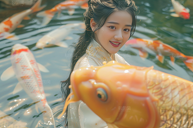 锦鲤汉服美女精致优雅素材