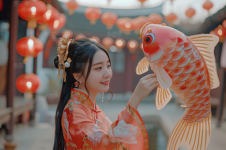 锦鲤汉服美女高清中国风素材