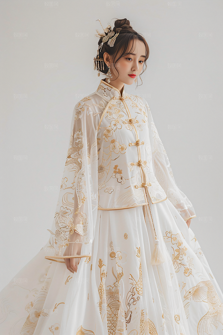 锦鲤汉服美女吉祥优雅素材