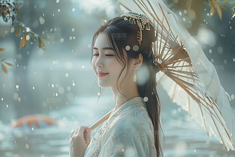 锦鲤汉服美女肖像唯美素材