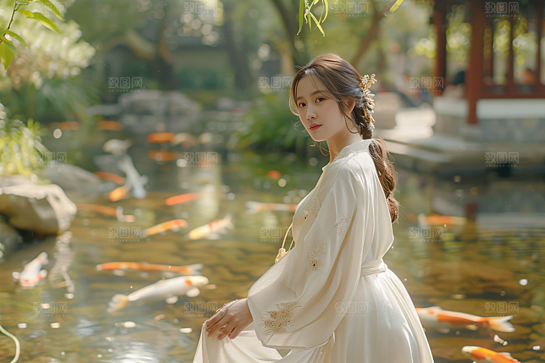 锦鲤汉服美女中国风金鱼素材