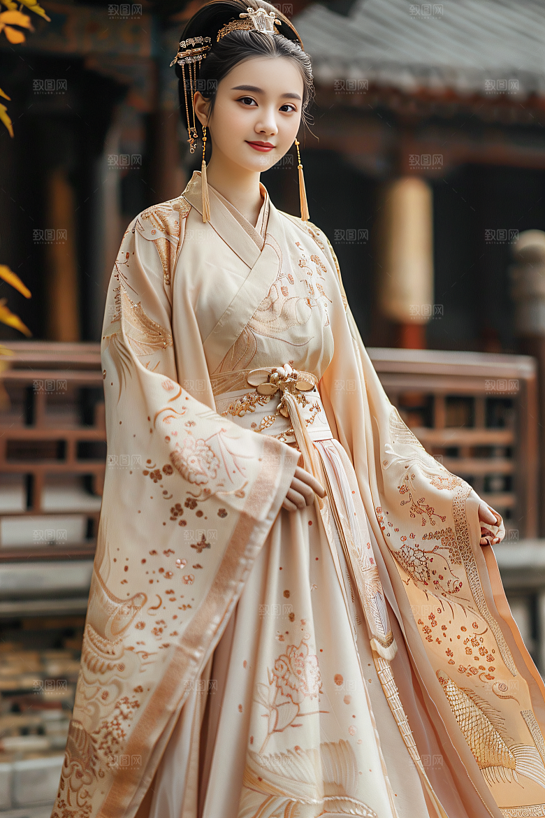 锦鲤汉服美女吉祥金鱼素材