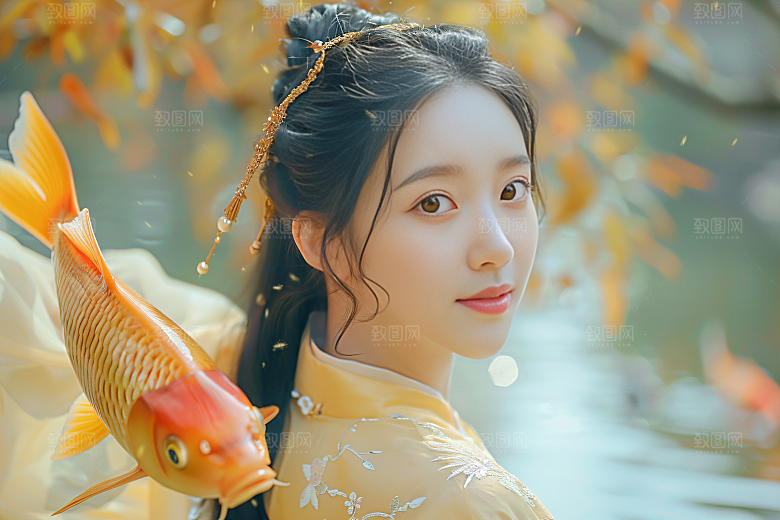锦鲤汉服美女吉祥人像素材