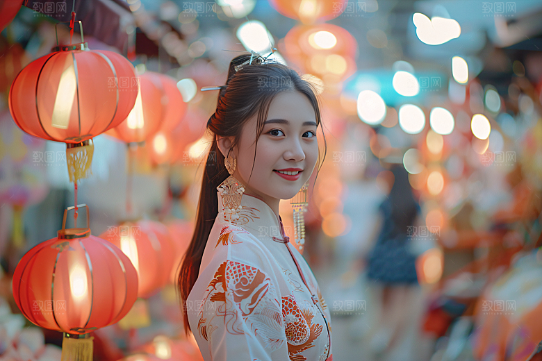 锦鲤汉服美女金鱼高清素材