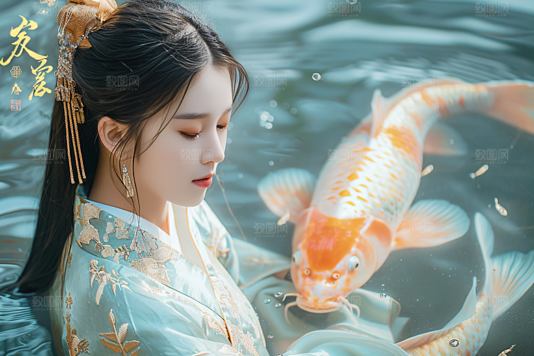 锦鲤汉服美女优雅肖像素材