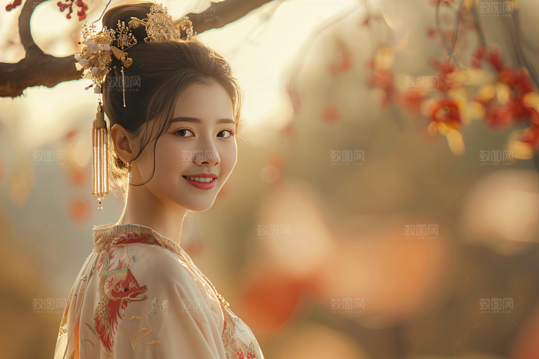 锦鲤汉服美女人像中国风素材