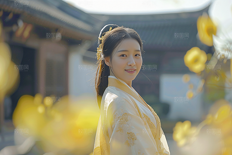 锦鲤汉服美女传统高清素材