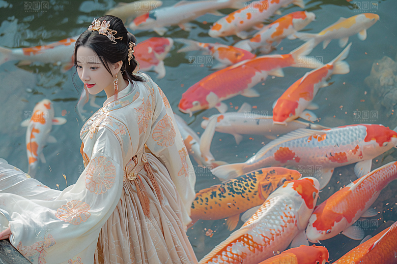 锦鲤汉服美女金鱼人像素材