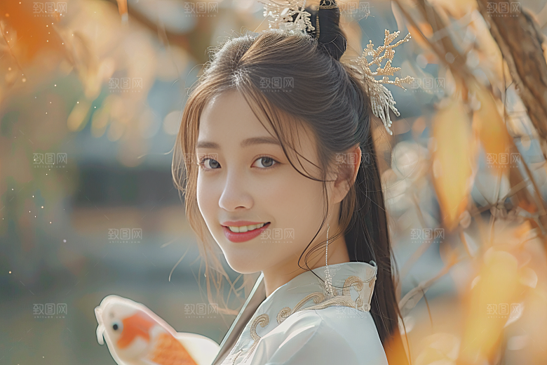 锦鲤汉服美女优雅古风素材