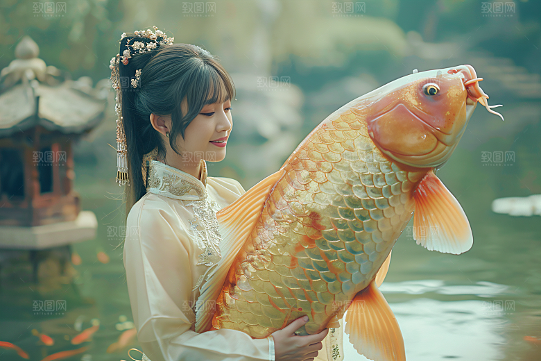 锦鲤汉服美女古风古风素材