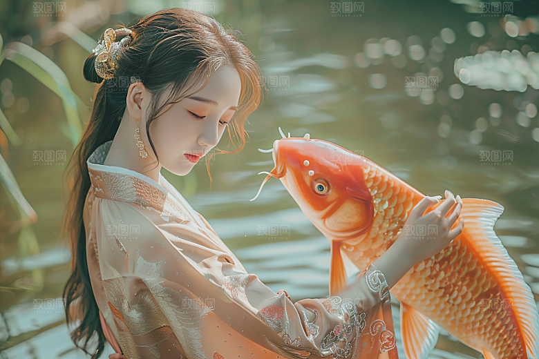 锦鲤汉服美女人像高清素材