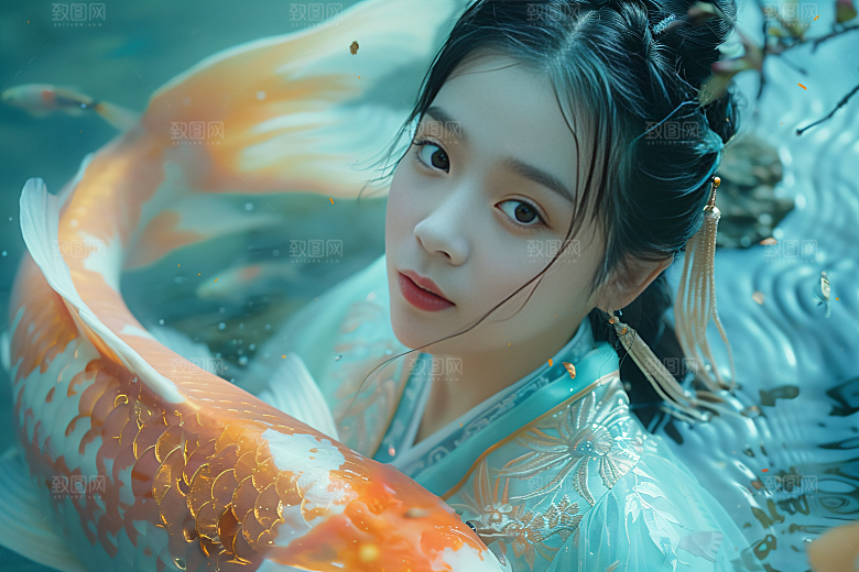 锦鲤汉服美女古风高清素材