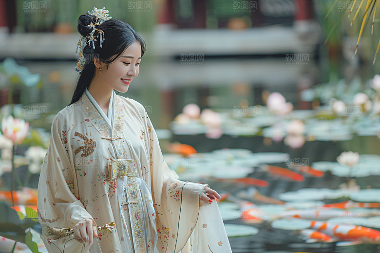 锦鲤汉服美女精致优雅素材