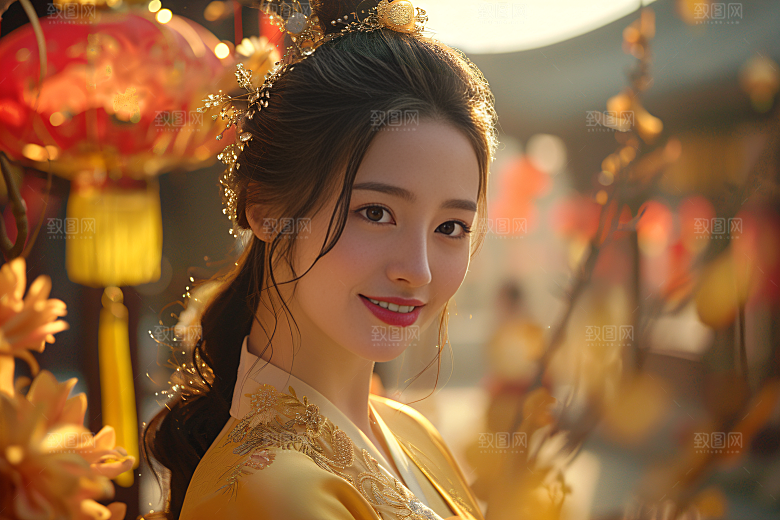 锦鲤汉服美女吉祥精致素材