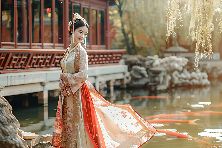 锦鲤汉服美女中国风人像素材