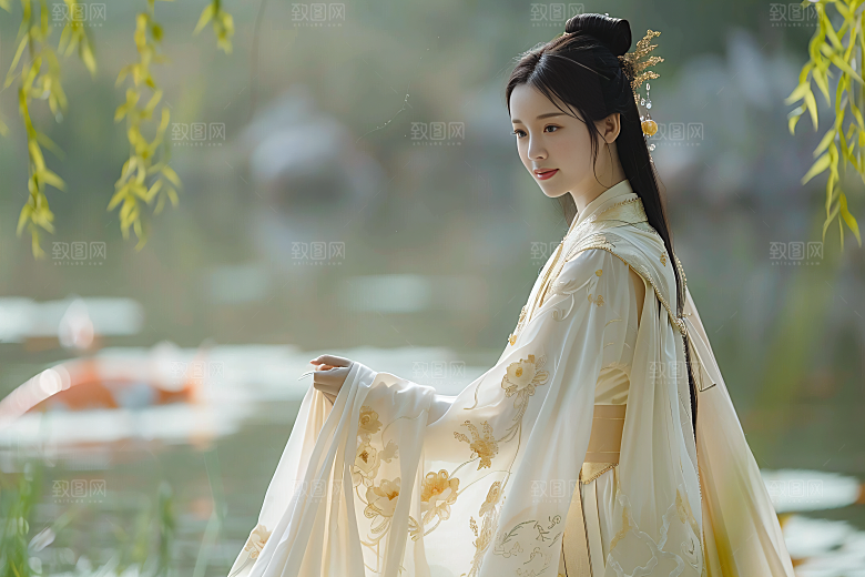 锦鲤汉服美女优雅吉祥素材