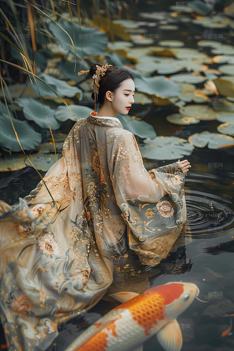 锦鲤汉服美女肖像人像素材