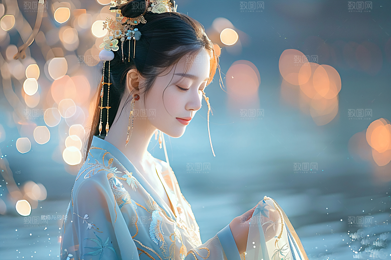 锦鲤汉服美女古风高清素材