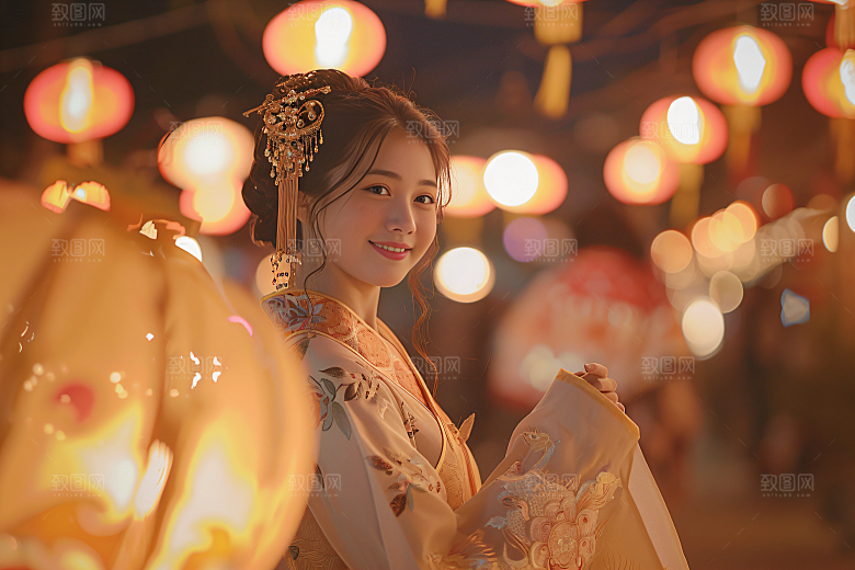 锦鲤汉服美女吉祥古风素材