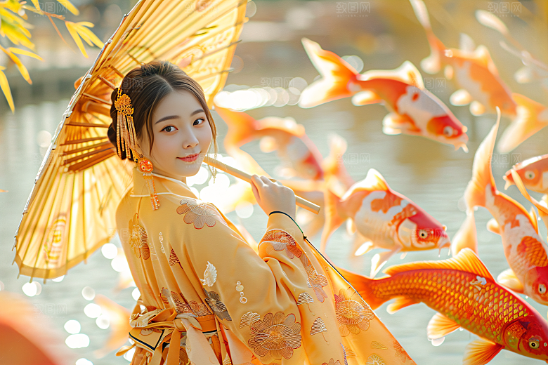 锦鲤汉服美女肖像优雅素材