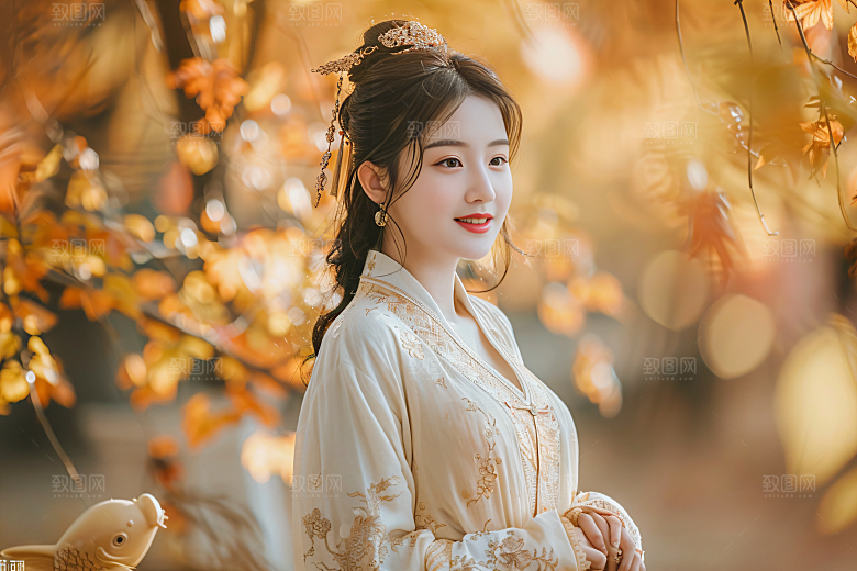 锦鲤汉服美女传统高清素材