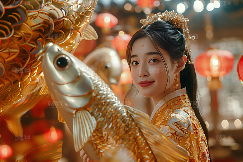 锦鲤汉服美女古风高清素材
