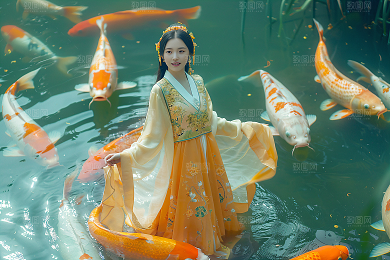 锦鲤汉服美女人像肖像素材