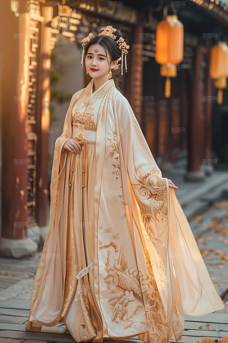 锦鲤汉服美女优雅精致素材