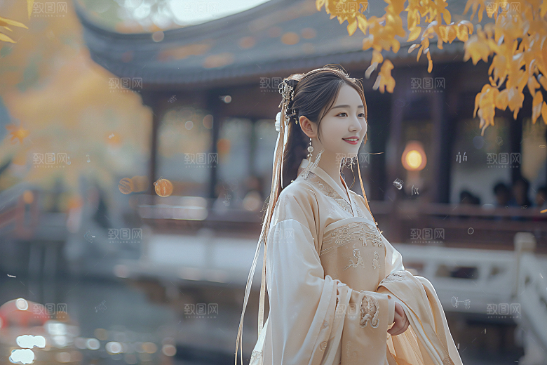 锦鲤汉服美女精致肖像素材