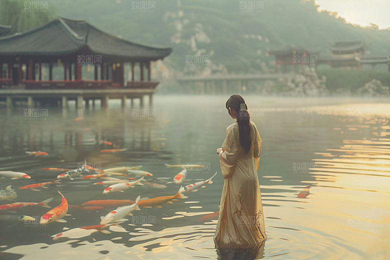 锦鲤汉服美女高清古风素材