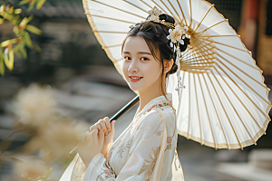 锦鲤汉服美女金鱼肖像素材