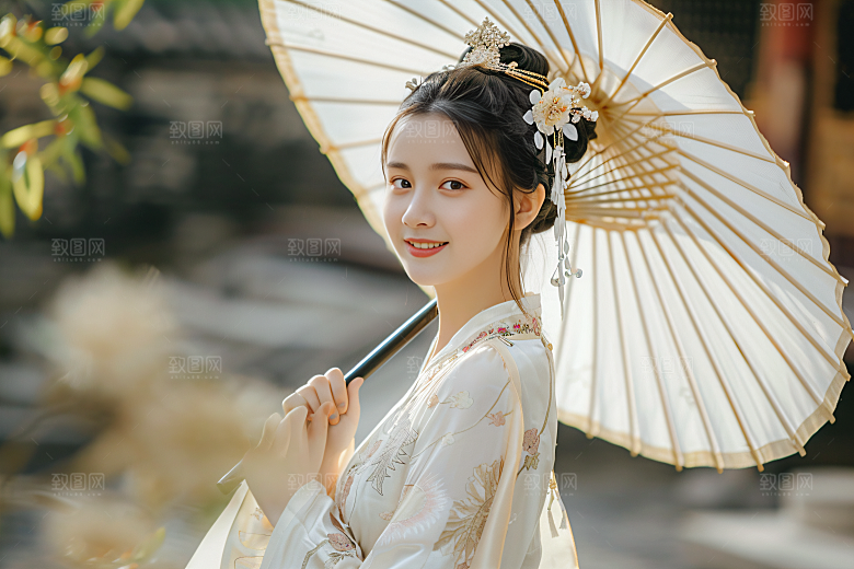 锦鲤汉服美女金鱼肖像素材
