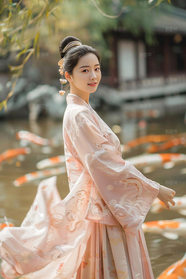 锦鲤汉服美女中国风精致素材