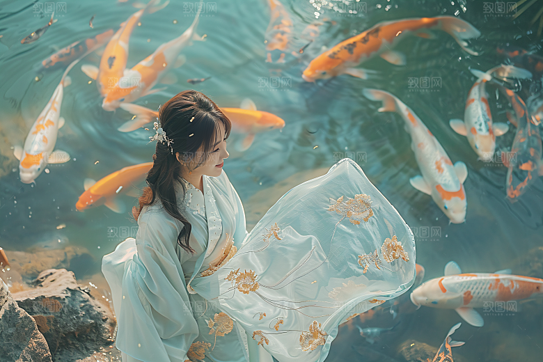 锦鲤汉服美女人像肖像素材