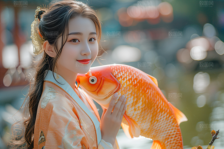 锦鲤汉服美女高清古风素材