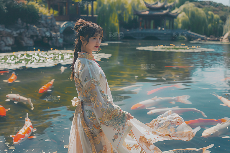 锦鲤汉服美女唯美精致素材
