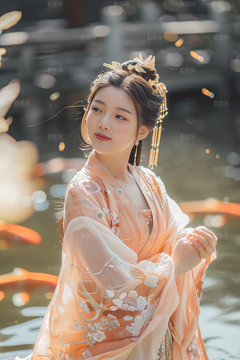 锦鲤汉服美女优雅吉祥素材