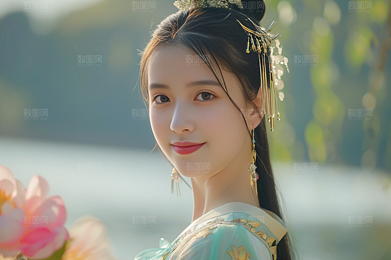 锦鲤汉服美女肖像金鱼素材