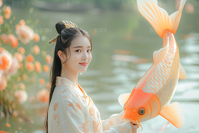 锦鲤汉服美女古风中国风素材