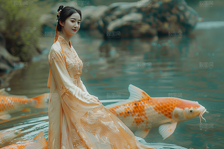 锦鲤汉服美女肖像精致素材
