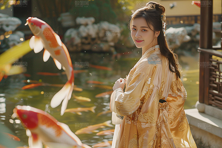 锦鲤汉服美女高清古风素材