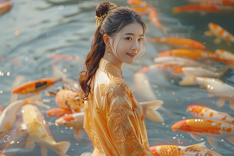 锦鲤汉服美女古风古风素材