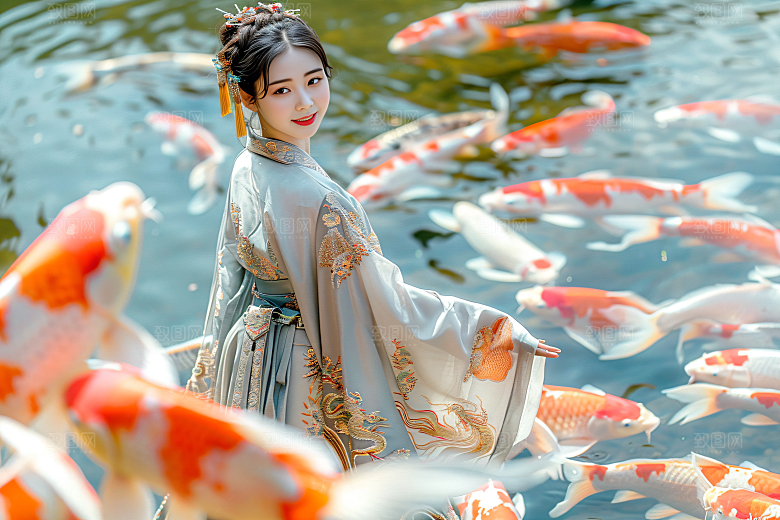 锦鲤汉服美女传统高清素材