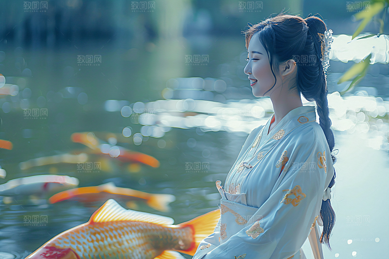 锦鲤汉服美女高清人像素材