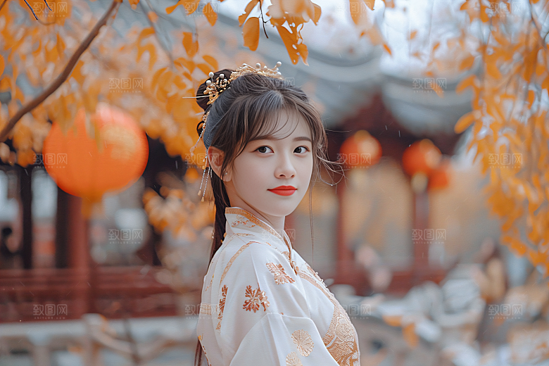锦鲤汉服美女优雅金鱼素材