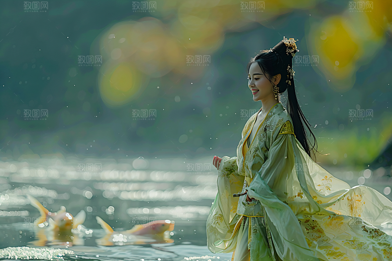 锦鲤汉服美女高清古风素材