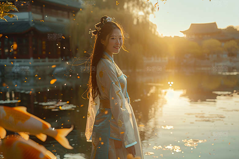 锦鲤汉服美女人像高清素材