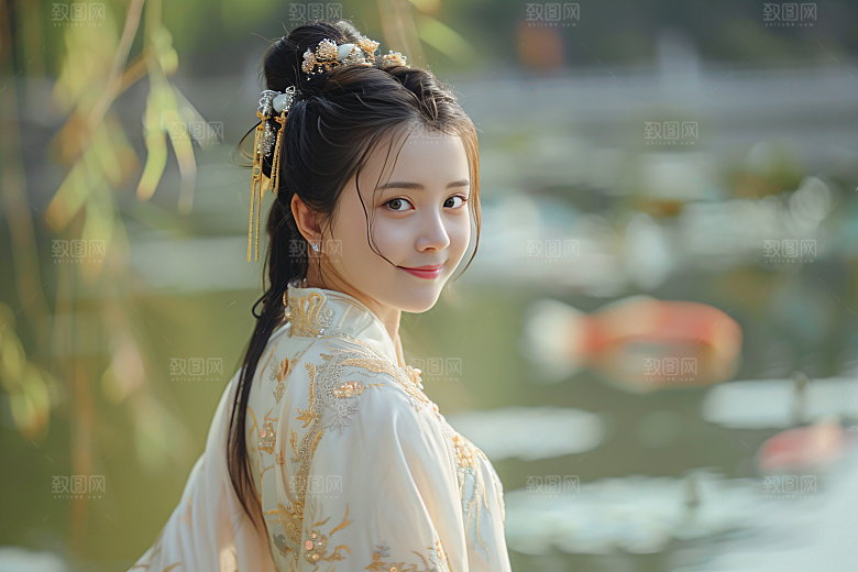 锦鲤汉服美女肖像高清素材