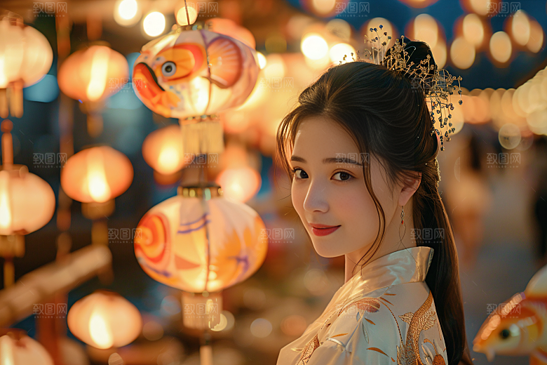 锦鲤汉服美女古风古风素材