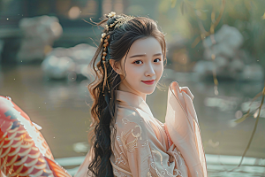 锦鲤汉服美女高清中国风素材